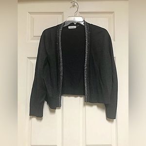 CALVIN KLEIN Charcoal Gray Rhinestone Studded Sweater Cardigan Shrug XL